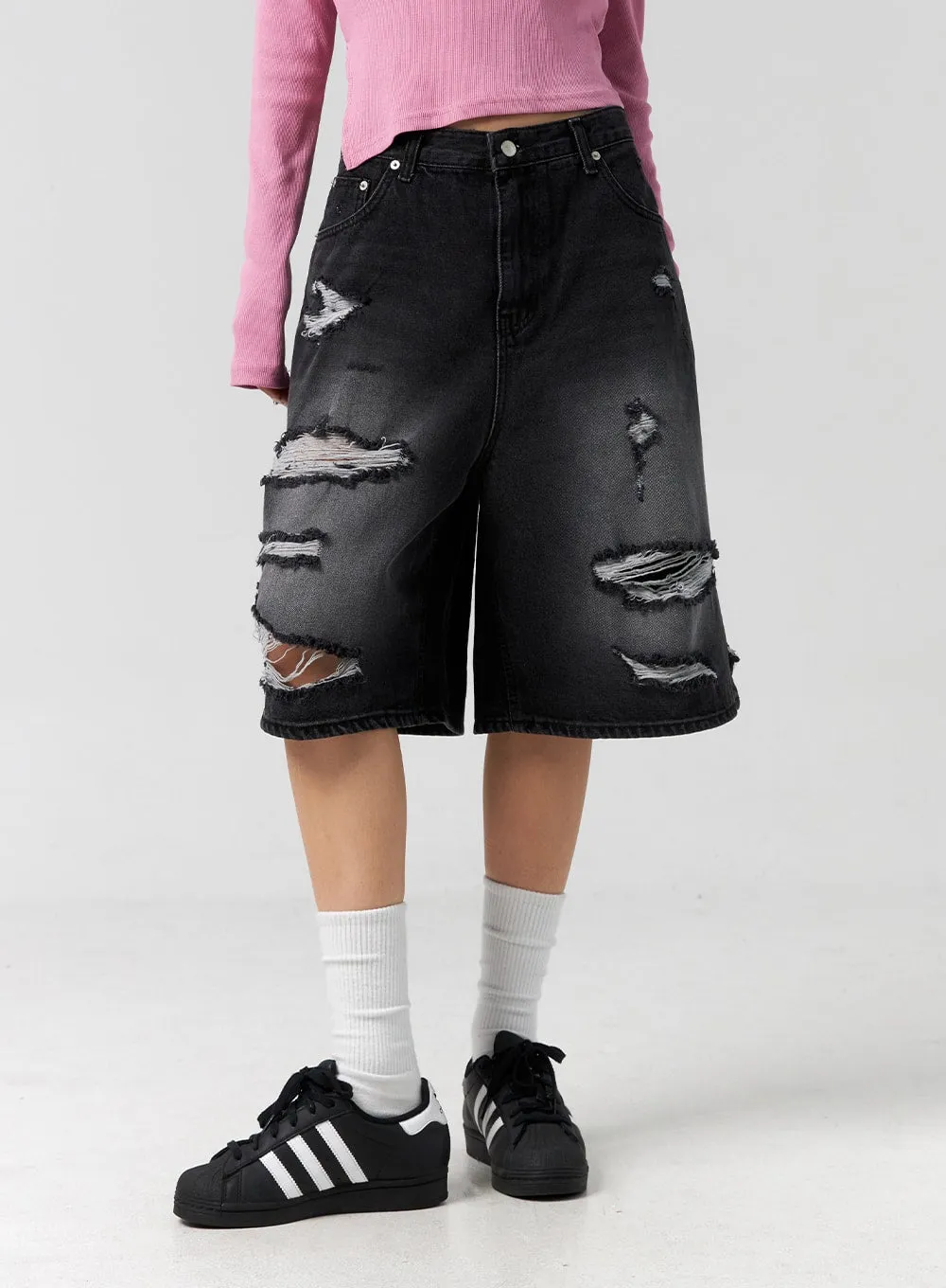 Ripped Bermuda Pants Unisex CG303