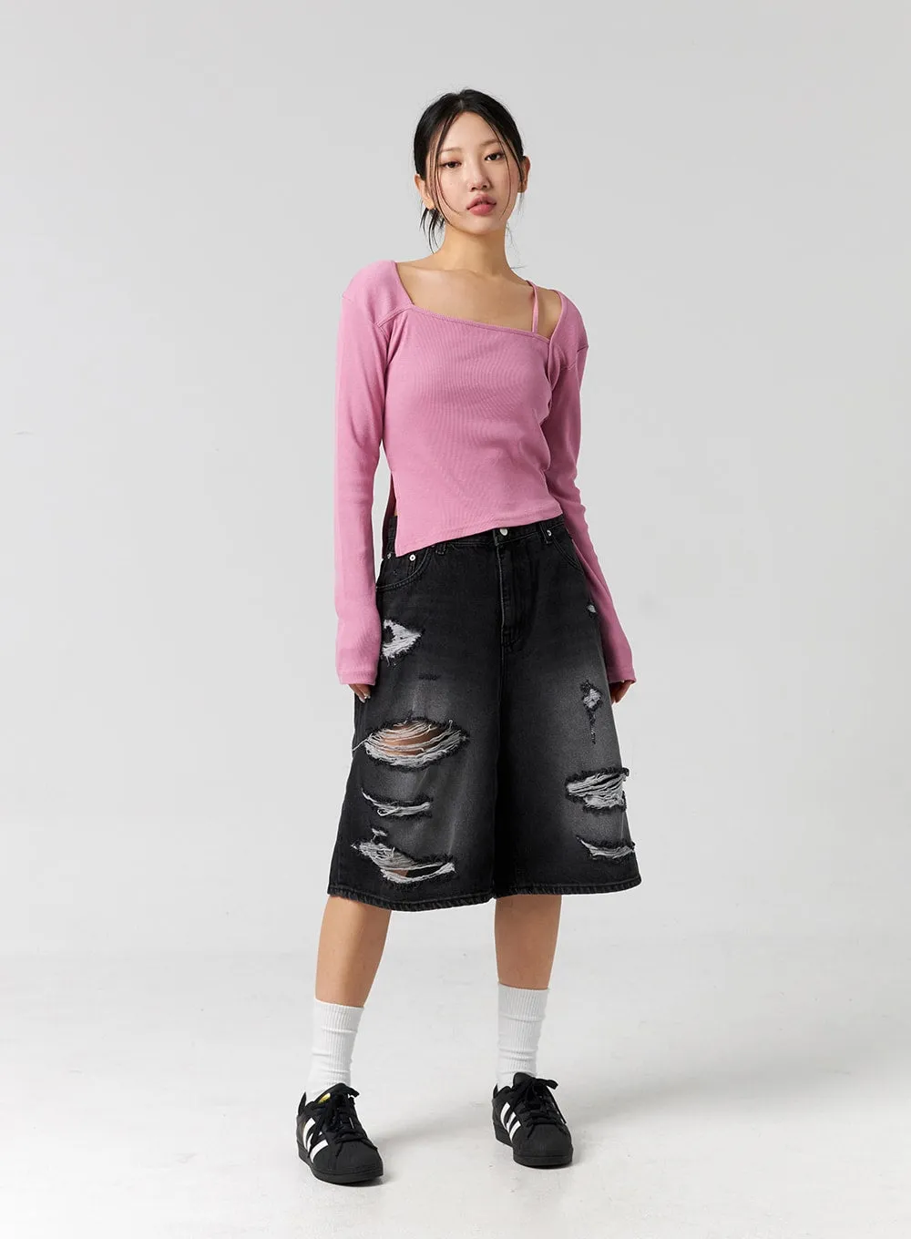 Ripped Bermuda Pants Unisex CG303