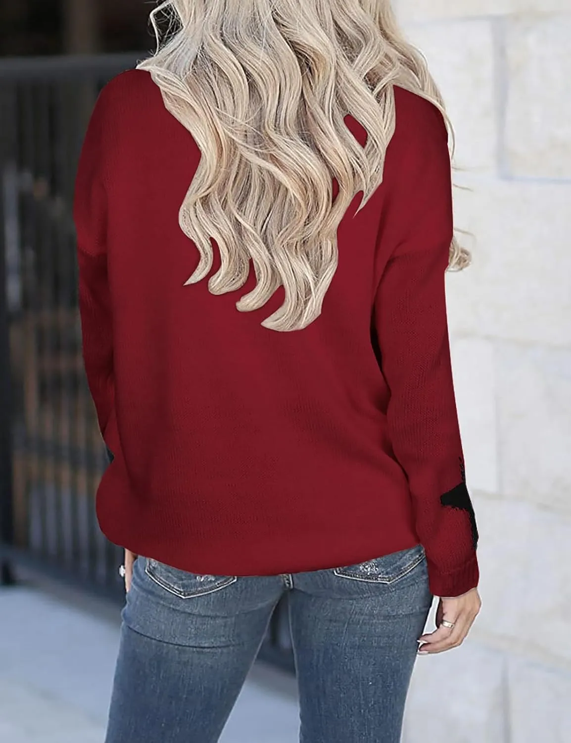 shermie Women's Star Graphic Knitted Pullover Sweaters Long Sleeve Crew Neck Casual Sweater