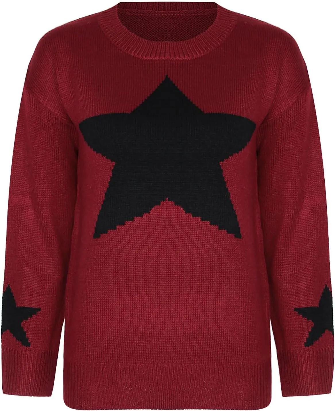 shermie Women's Star Graphic Knitted Pullover Sweaters Long Sleeve Crew Neck Casual Sweater