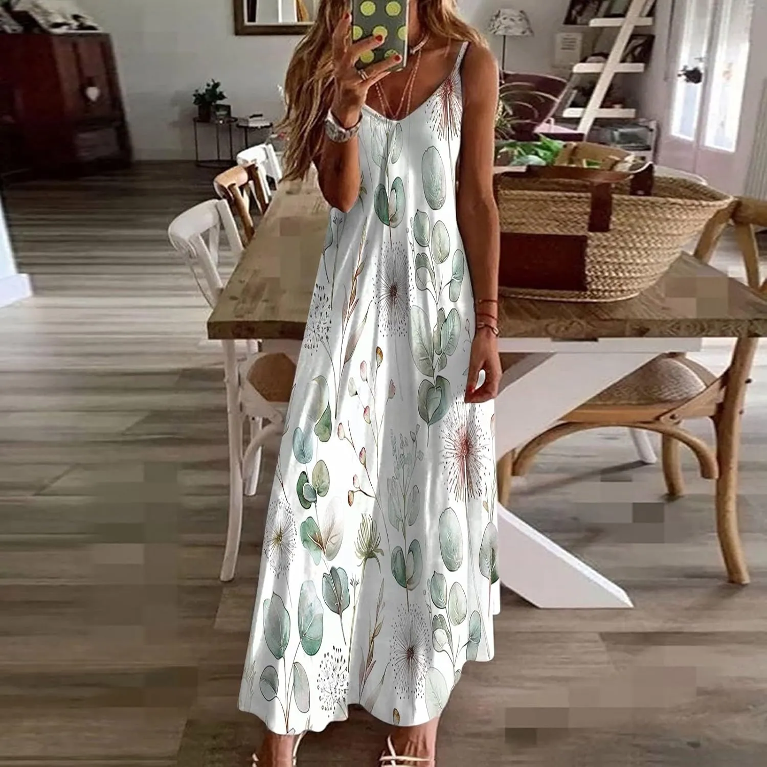 Summer Dresses for Women Vintage Elegant Floral Sexy Spaghetti Strap Sundresses Casual V Neck Long Maxi Dress 2025