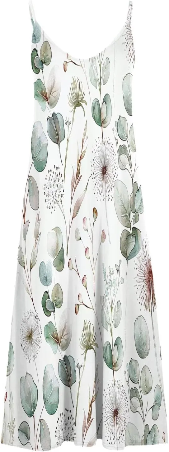 Summer Dresses for Women Vintage Elegant Floral Sexy Spaghetti Strap Sundresses Casual V Neck Long Maxi Dress 2025