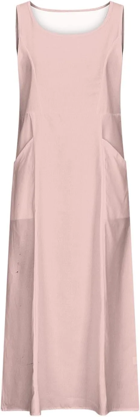 Summer Linen Dresses for Women Plus Size Flowy Vacation Maxi Dress with Pockets Resort Gauze Wear Spring Dresses 2025