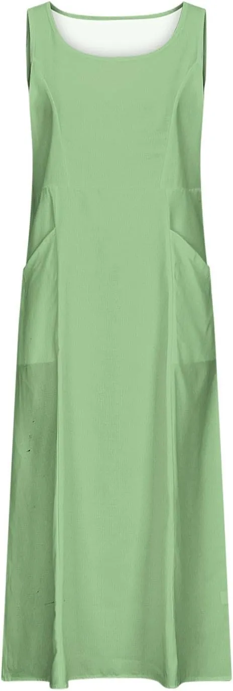Summer Linen Dresses for Women Plus Size Flowy Vacation Maxi Dress with Pockets Resort Gauze Wear Spring Dresses 2025