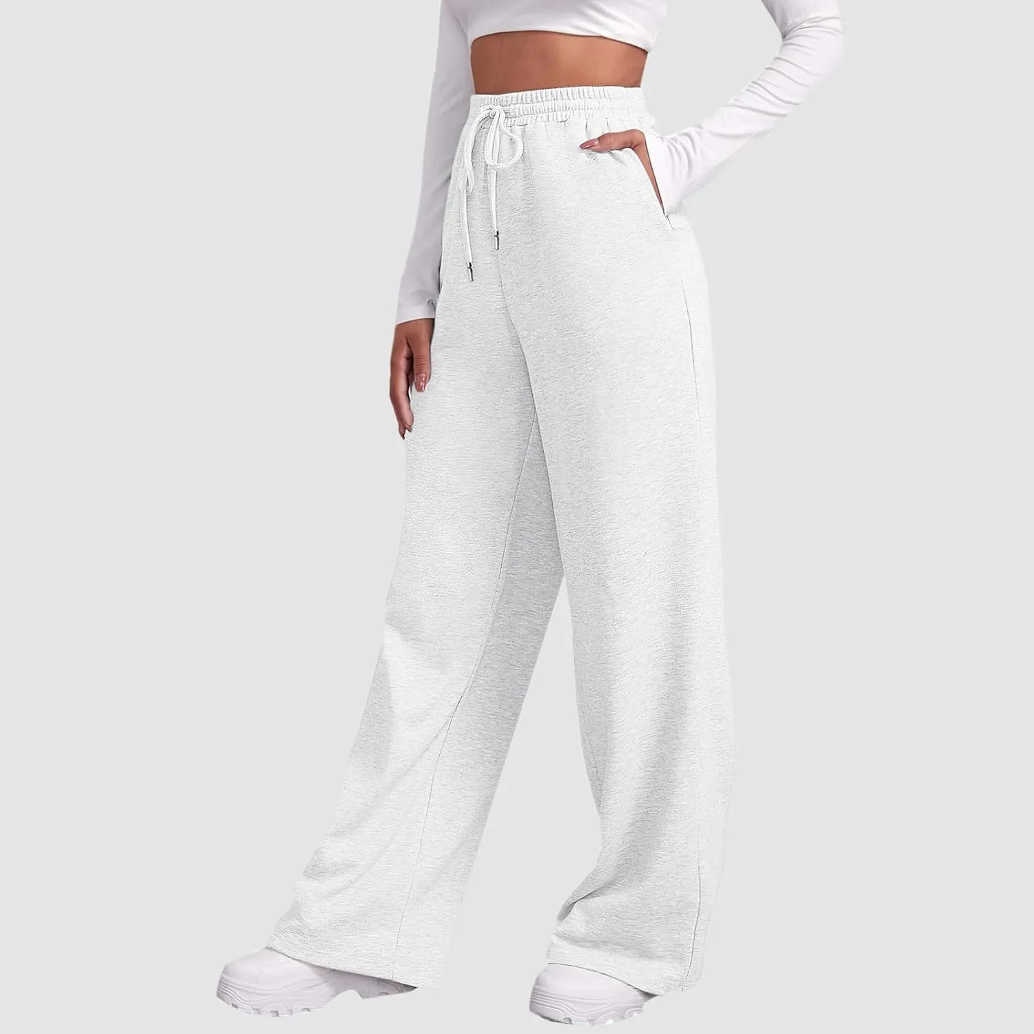 Sweatpants Womens Straight Leg Baagy Plush Lined Workout Joggers Trouser Fashion High Waist Open Bottom Long Pants
