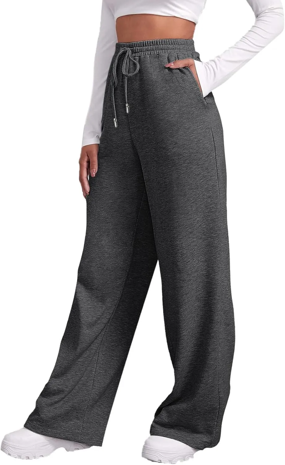 Sweatpants Womens Straight Leg Baagy Plush Lined Workout Joggers Trouser Fashion High Waist Open Bottom Long Pants