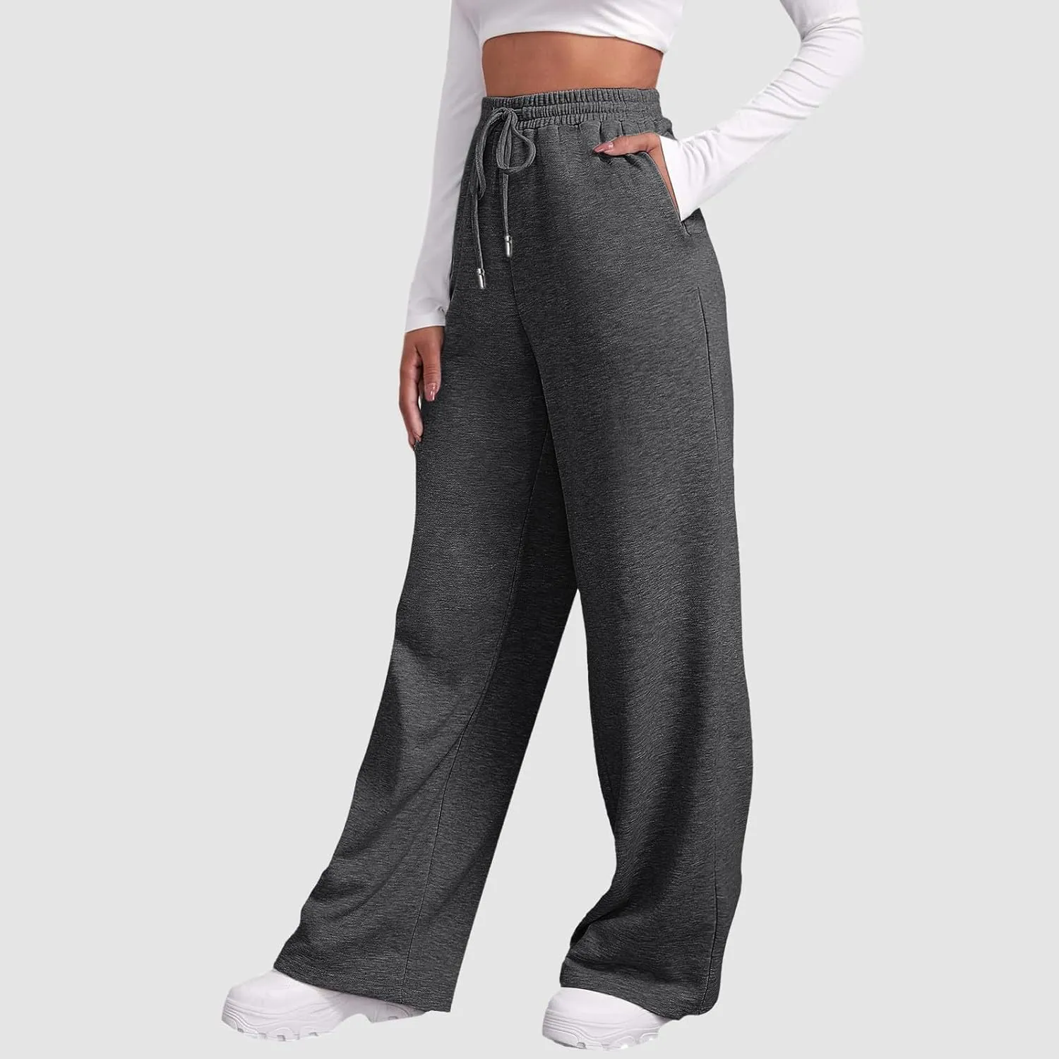 Sweatpants Womens Straight Leg Baagy Plush Lined Workout Joggers Trouser Fashion High Waist Open Bottom Long Pants