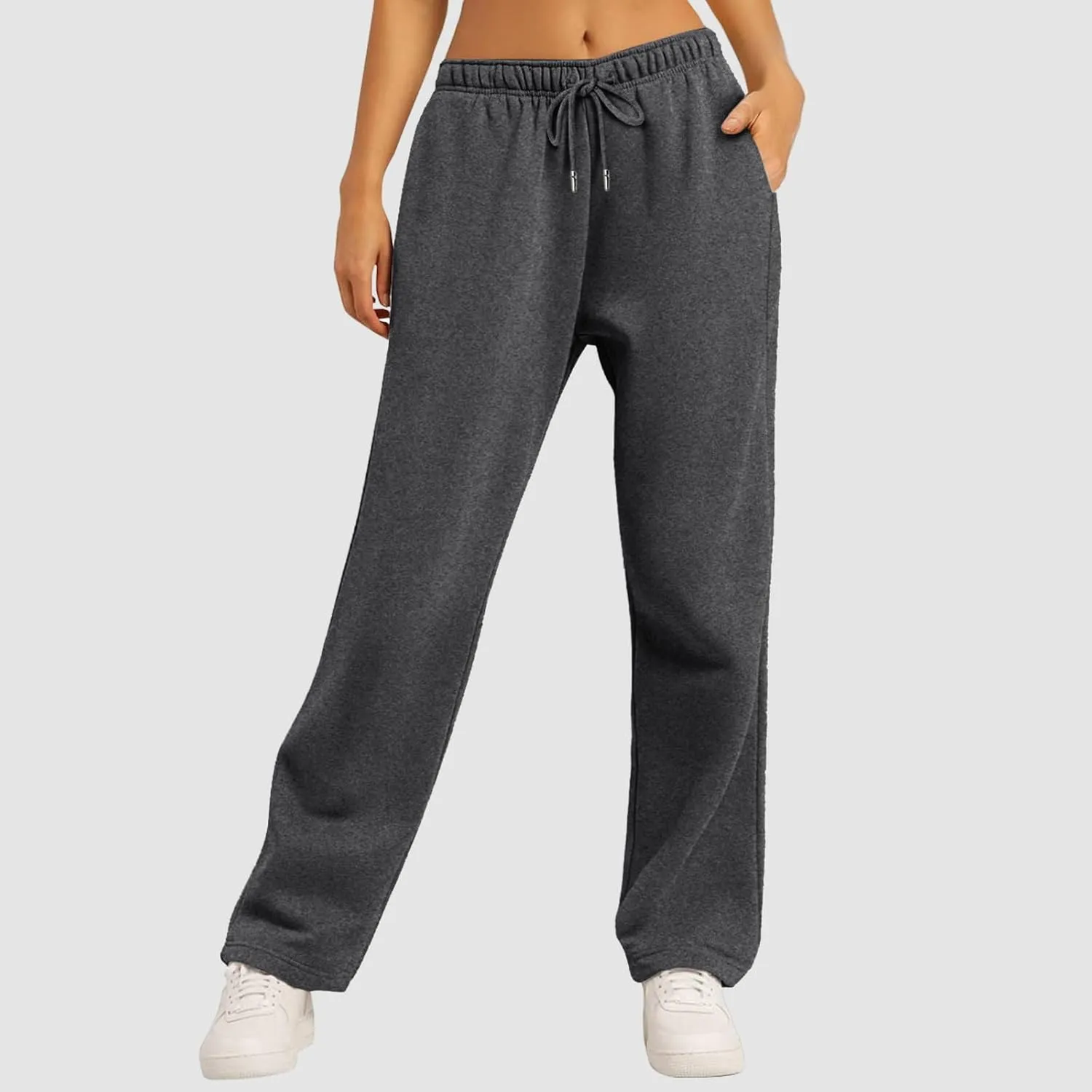 Sweatpants Womens Straight Leg Baagy Plush Lined Workout Joggers Trouser Fashion High Waist Open Bottom Long Pants