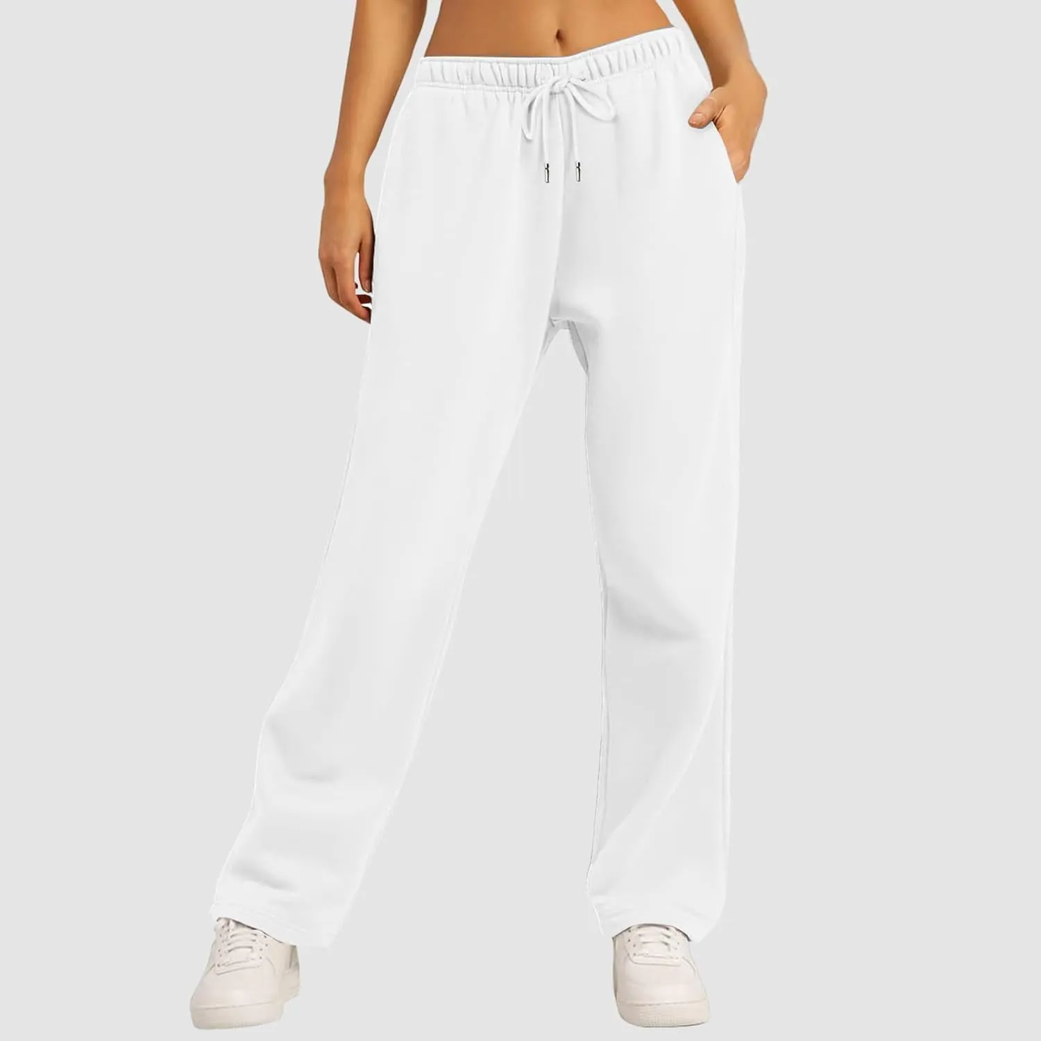 Sweatpants Womens Straight Leg Baagy Plush Lined Workout Joggers Trouser Fashion High Waist Open Bottom Long Pants