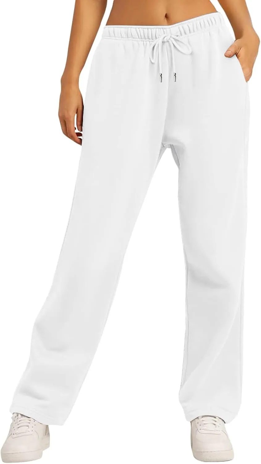 Sweatpants Womens Straight Leg Baagy Plush Lined Workout Joggers Trouser Fashion High Waist Open Bottom Long Pants