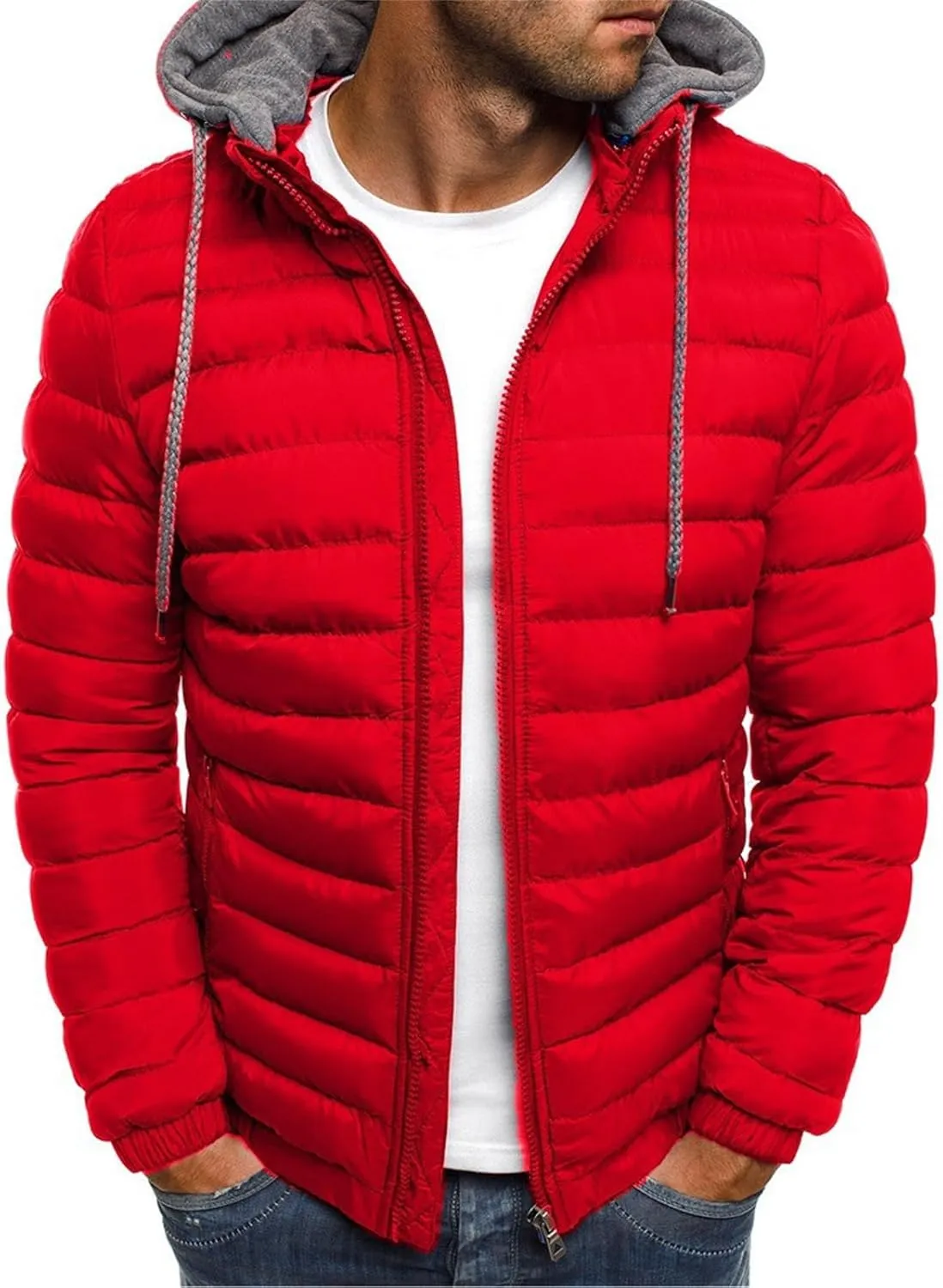 Thatrich Lightweight Puffer Jacket Men Hooded Puffy Jackets Warm Padded Coats Full Zip Quilted Shacket Outdoor Coat Outwears