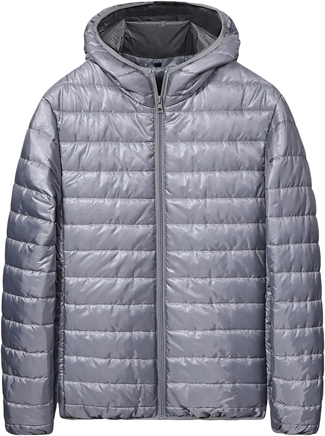 Thatrich Lightweight Puffer Jacket Men Oversized Puffy Coats Zip Up Hoodies Outdoor Hooded Jackets Winter Trendy Coat Outwear