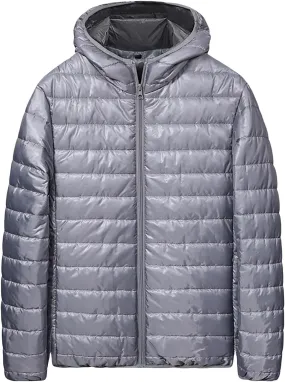 Thatrich Lightweight Puffer Jacket Men Oversized Puffy Coats Zip Up Hoodies Outdoor Hooded Jackets Winter Trendy Coat Outwear