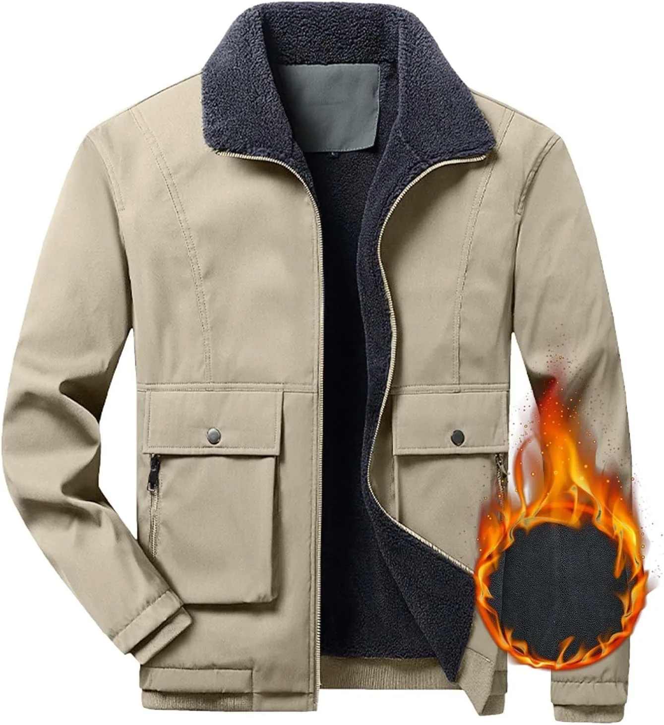 Thatrich Sherpa Lined Jacket Men Lightweight Fleece Coat Oversized Casual Jackets Winter Trendy Coats Outwears with Pockets