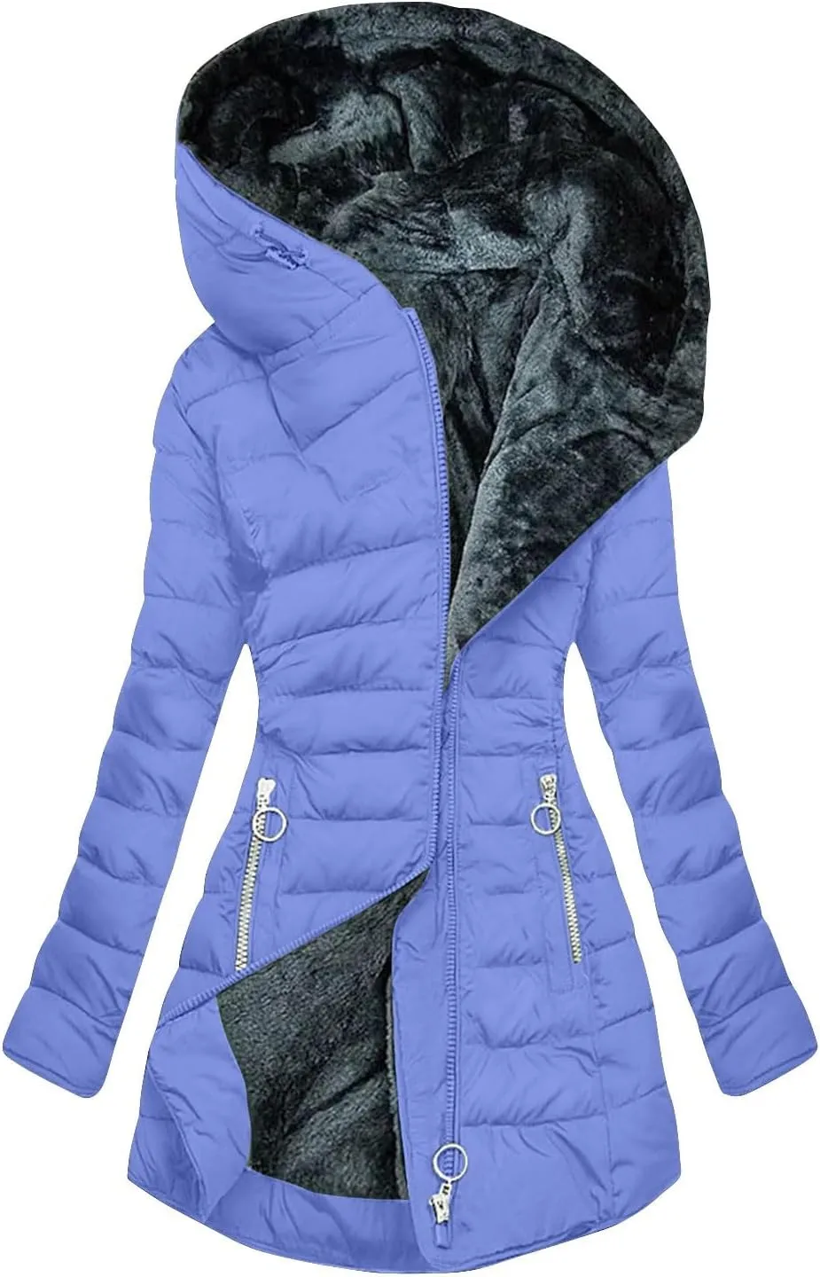 with Hood Winter Parka Jackets Fleece Lined Coats Ladies Padded Thermal Overcoat with Faux Hooded Windproof Thicken