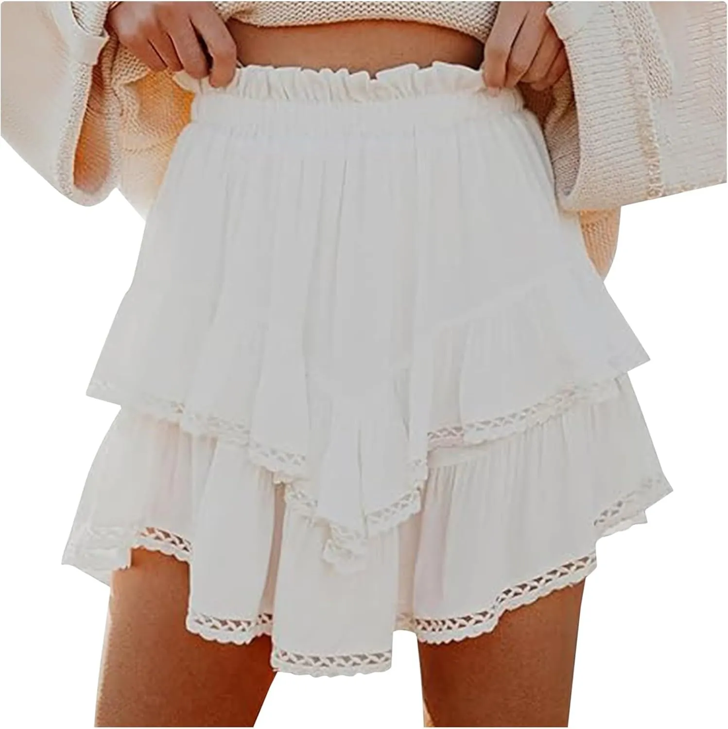 Women Casual Summer Skort Ruffle Tiered High Waist Skorts Golf Tennis Beach Vacation Dress