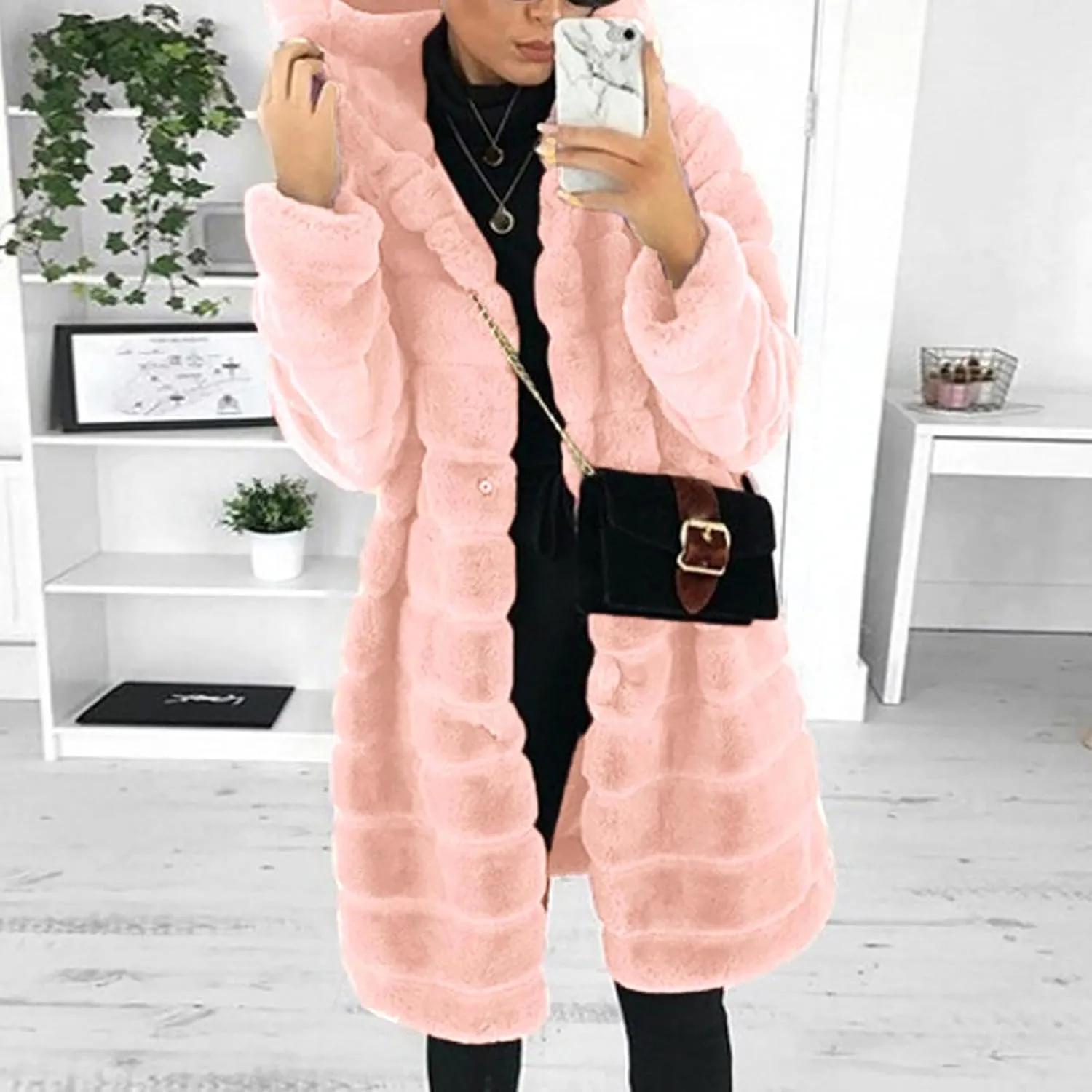 Womens Fleece Coats Casual Solid Long Sleeve Jacket Plus Size Soft Comfy Hooded Padded Outwear 2024 Warm Winter Coat