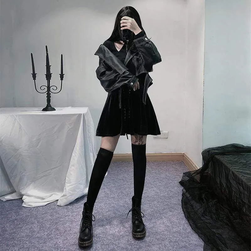 Women's Long Sleeved Asymmetric Hem Faux Lether Jackets