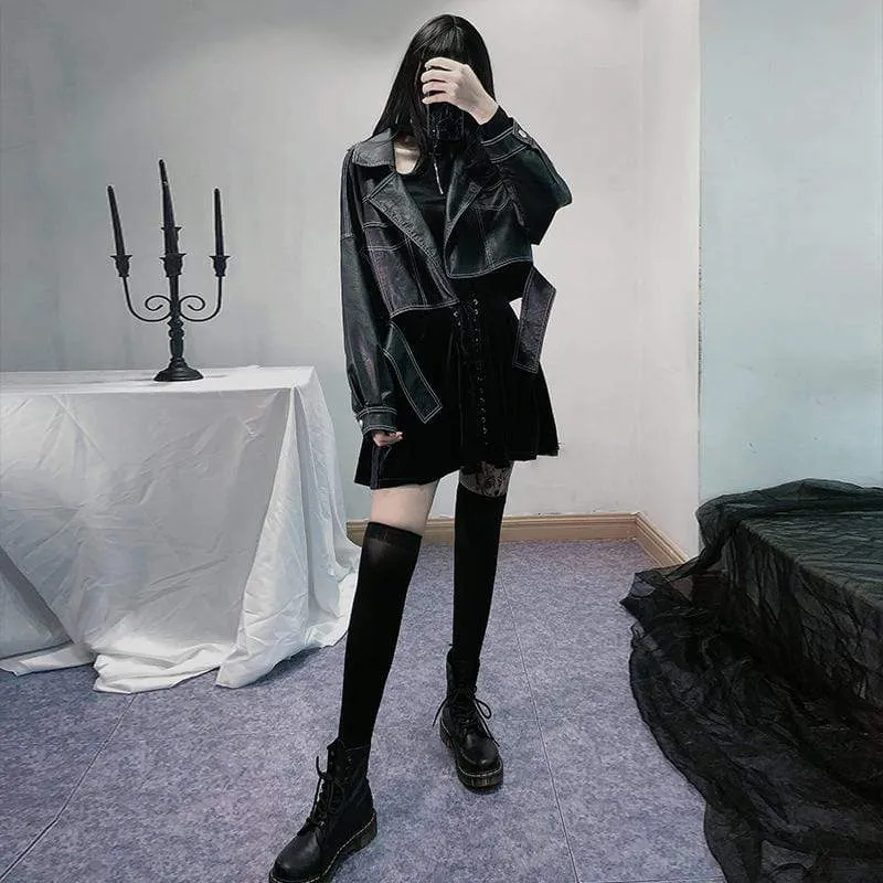 Women's Long Sleeved Asymmetric Hem Faux Lether Jackets