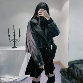 Women's Long Sleeved Asymmetric Hem Faux Lether Jackets