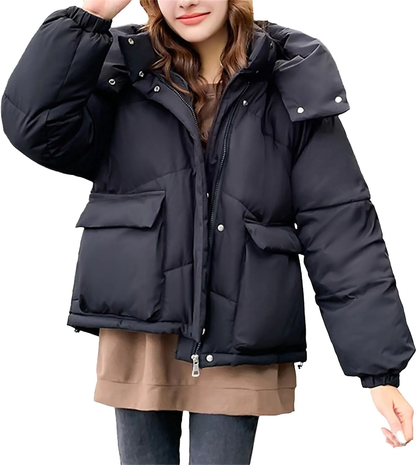 Women's Plus Size Lightweight Puffer Jacket Packable Winter Warm Quilted Bubble Coat Waterproof Windproof Hooded