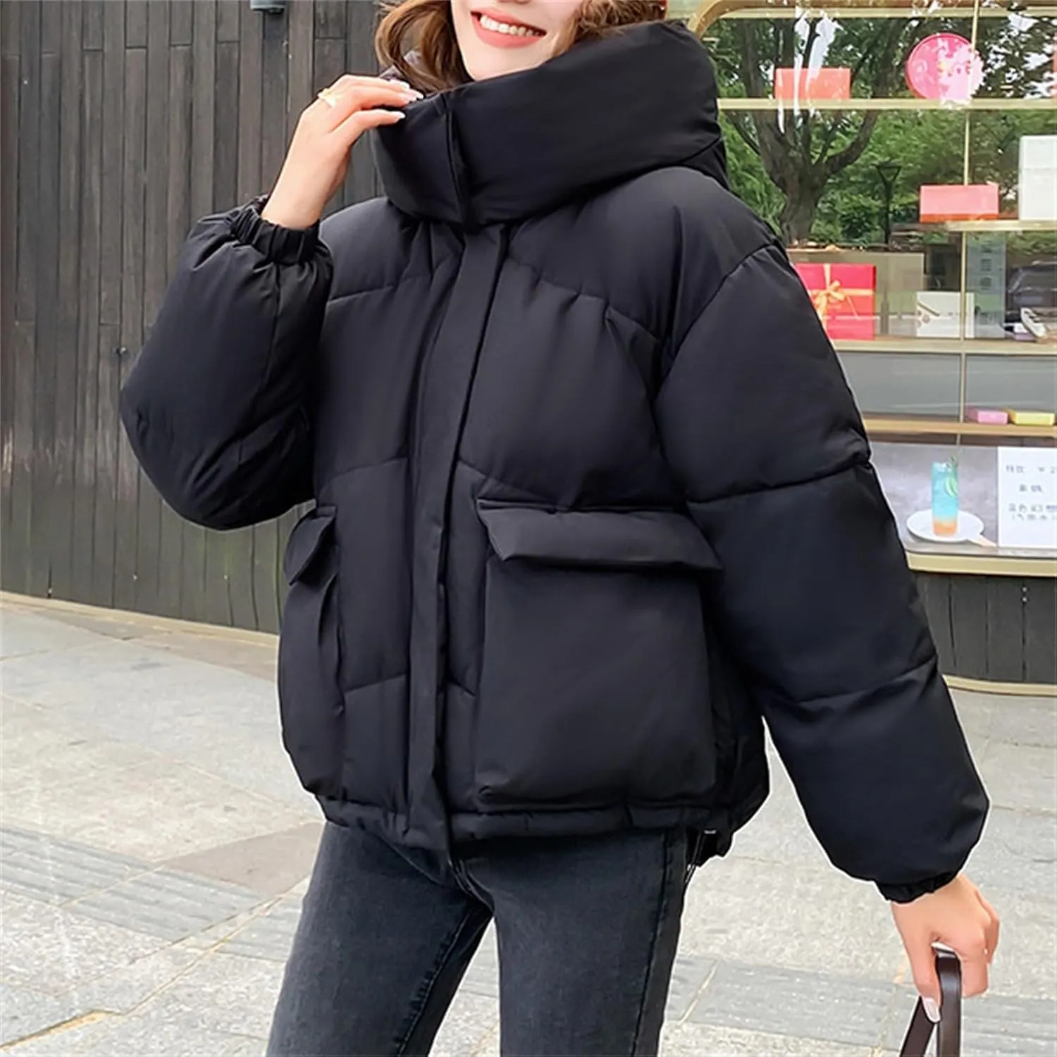 Women's Plus Size Lightweight Puffer Jacket Packable Winter Warm Quilted Bubble Coat Waterproof Windproof Hooded