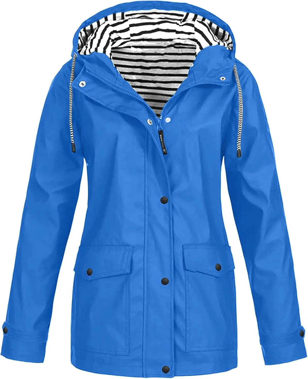 Womens Raincoats Waterproof Hooded Trench Coat Lightweight Packable Long Sleeve Rain Coats Full Zip Winter Warm Jacket