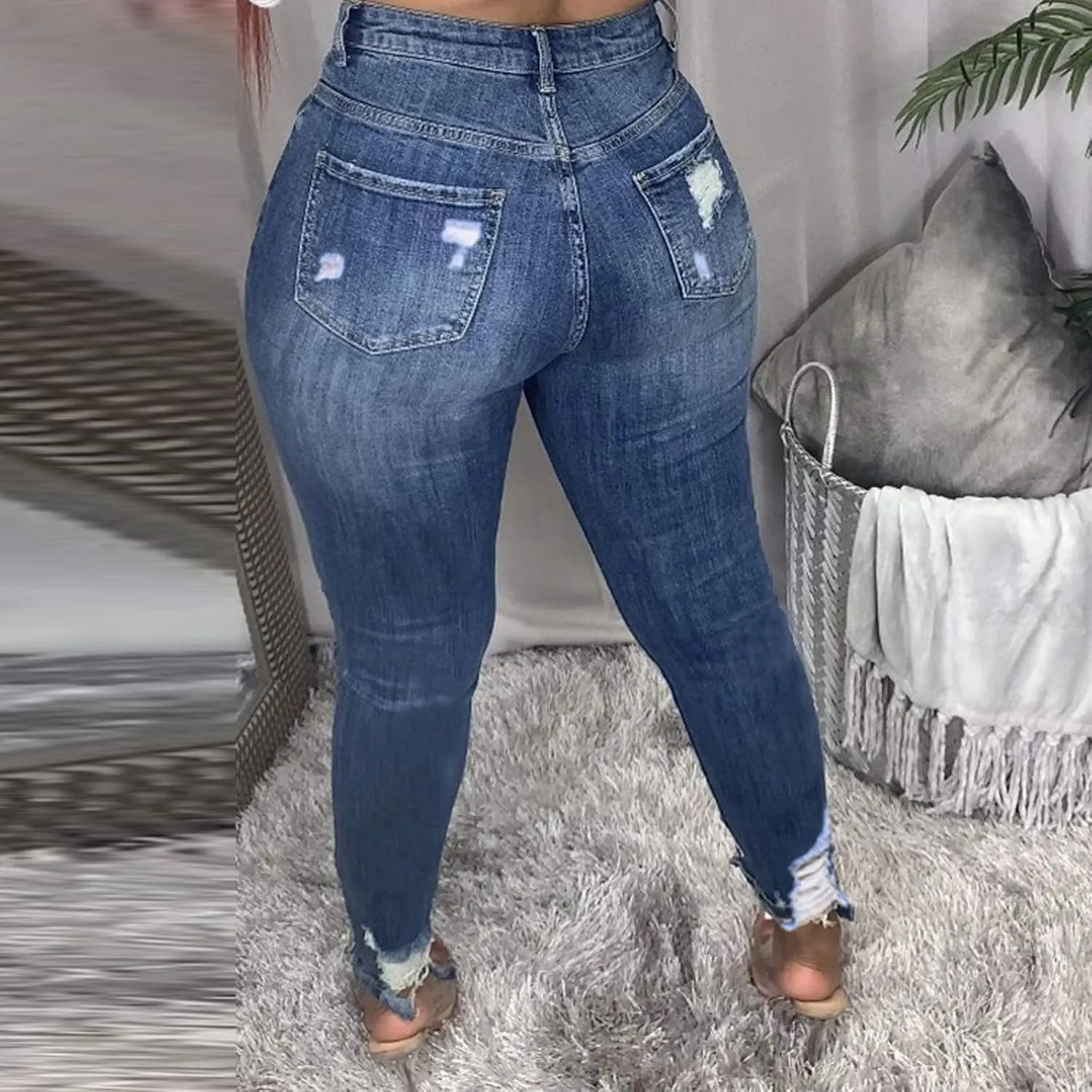 Women's Skinny Ripped Jeans High Waist Stretch Jeans Ripped Distressed Denim Pants Butt Lifting Jeans