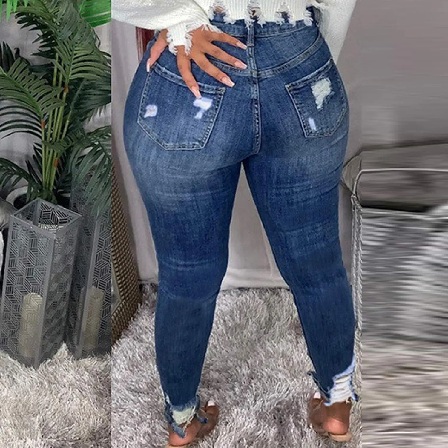 Women's Skinny Ripped Jeans High Waist Stretch Jeans Ripped Distressed Denim Pants Butt Lifting Jeans