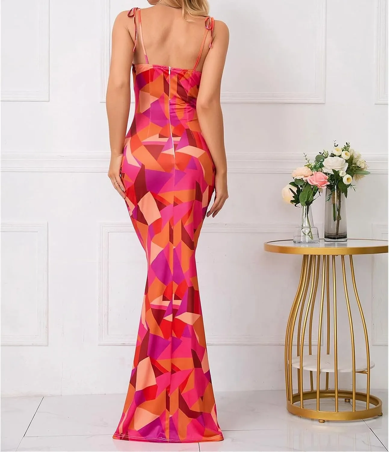 Women's Sleeveless Spaghetti Strap Wedding Guest Party Dress Cocktail Evening Square Neck Maxi Bodycon Dresses