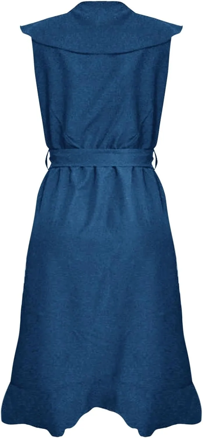 Women's Summer Wrap V Neck Split Party Dress Ruffle Short Sleeve Midi Dresses with Belt Boho Beach Long Dresses