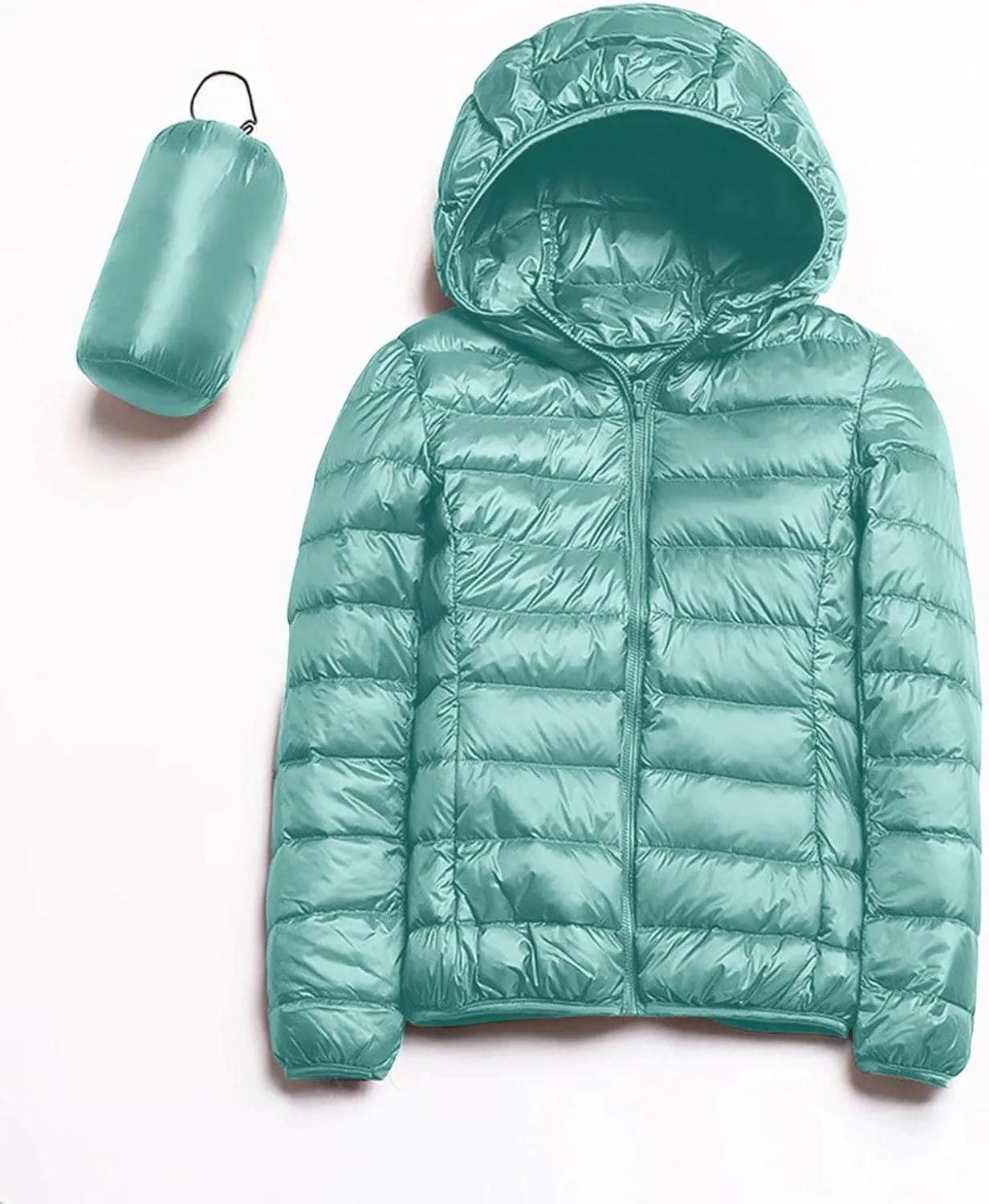 Womens Warm Lightweight Puffer Jacket 2024 Fashion Winter Coats Casual Full Zip Hooded Outwear 2024 Long Sleeve Coat