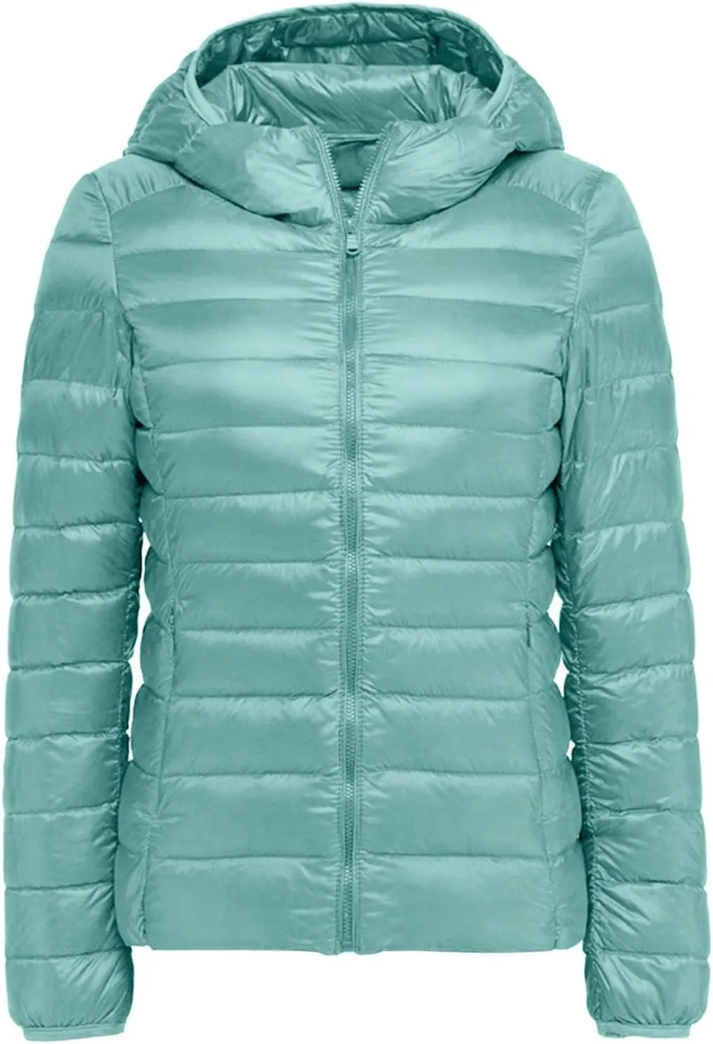Womens Warm Lightweight Puffer Jacket 2024 Fashion Winter Coats Casual Full Zip Hooded Outwear 2024 Long Sleeve Coat